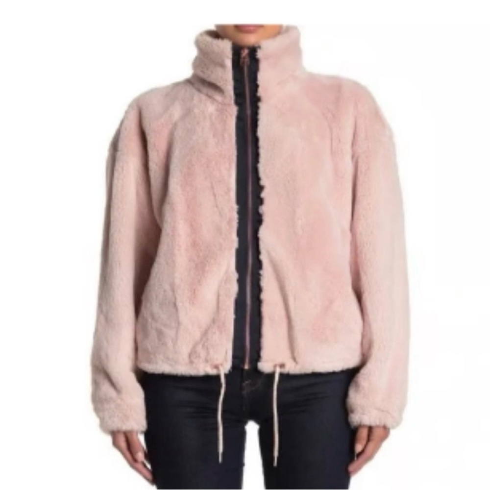 NWT Lucky Brand Missy Short Faux Fur Jacket Rose Gold Accents